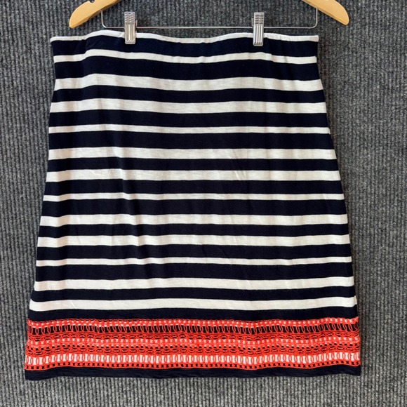 Talbots Striped‎ Skirt Coral Embroidered Hem Casual Everyday L Beach Coastal - Picture 3 of 5